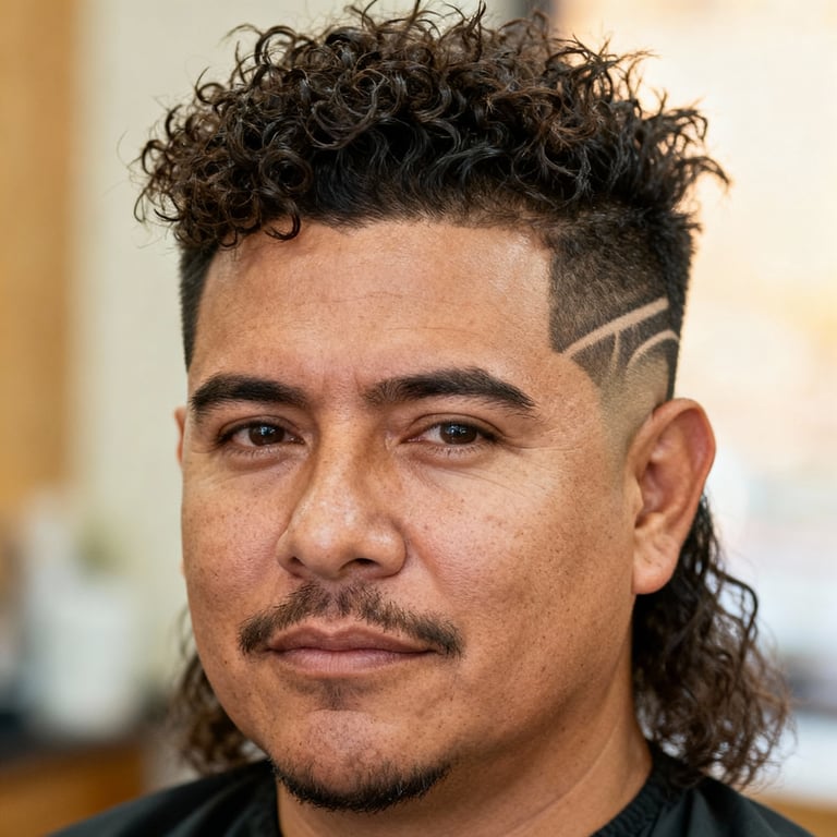 Burst Fade Mullet Curly Men
