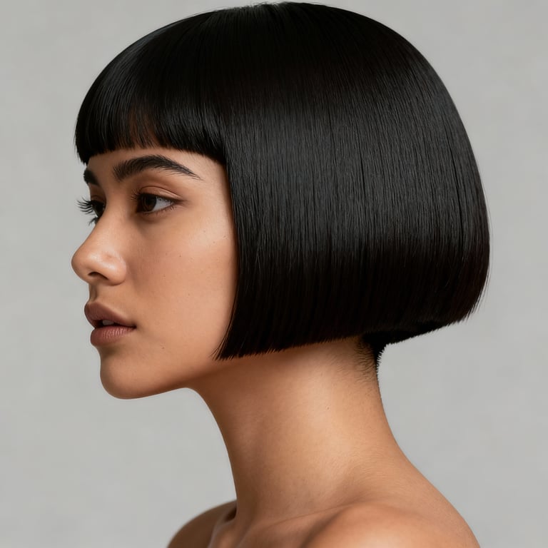 asian bowl cut on straight hair, low version.