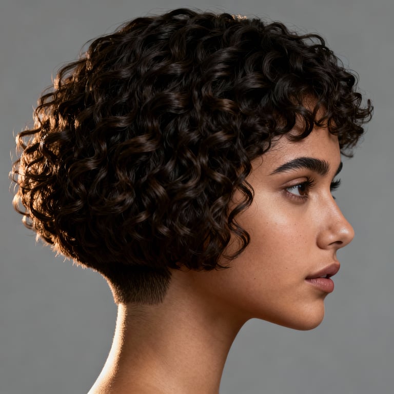 curly bowl cut on curly hair, low version.