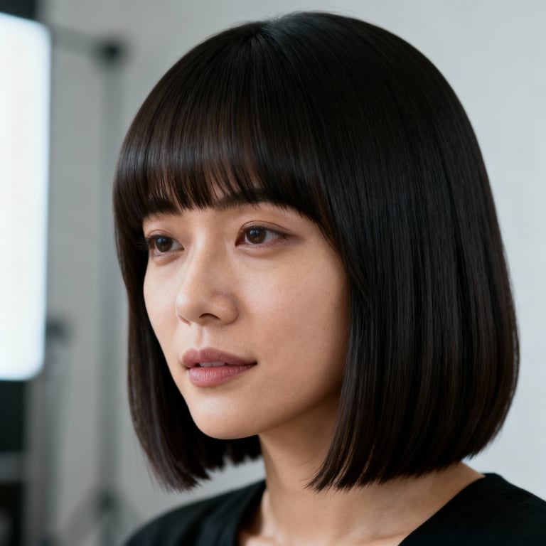 curtain bangs with layers on straight hair, low version.