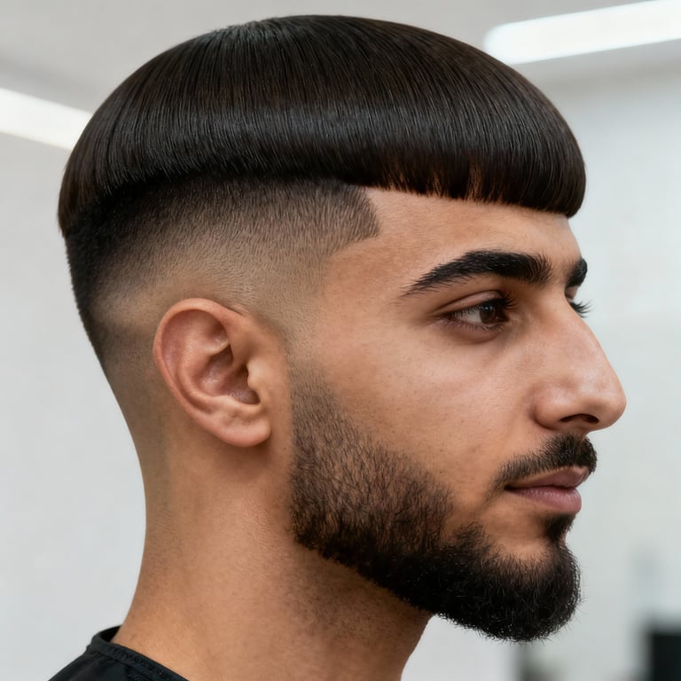 bowl cut on straight hair, low version.