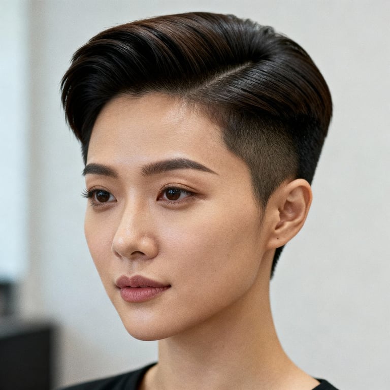 short pompadour on straight hair, low version.