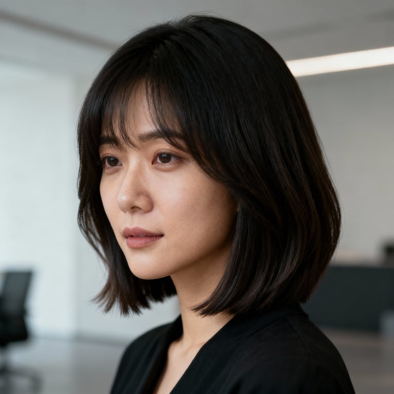 medium length layered haircut on straight hair, low version.