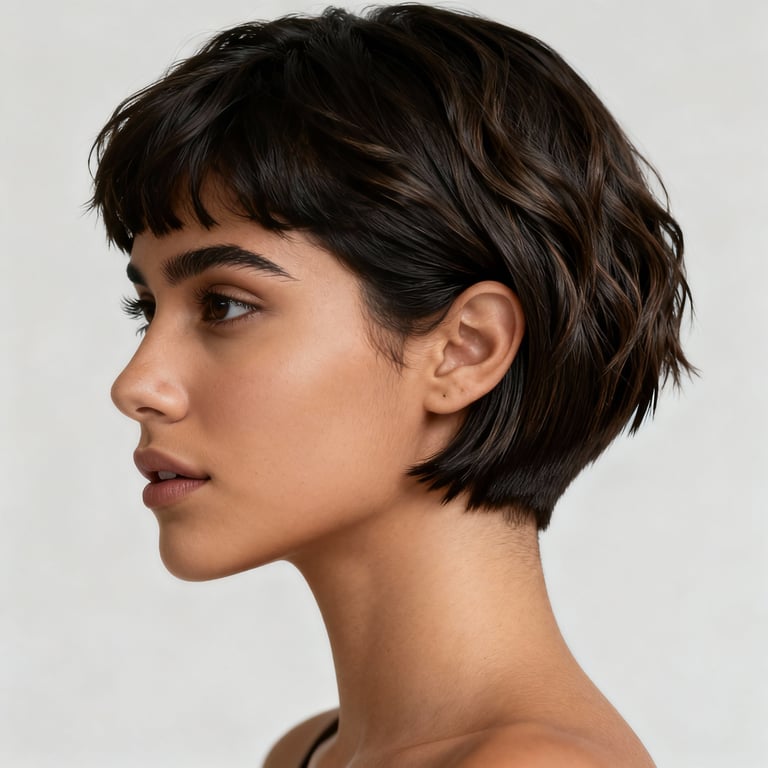 blunt cut choppy bob on straight hair, low version.