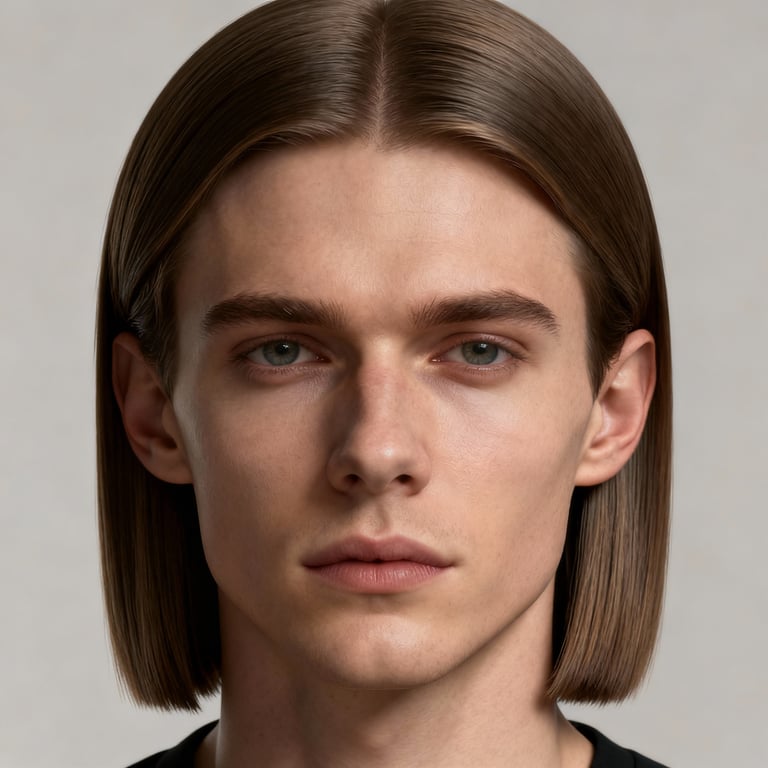 side part shoulder length blunt cut on straight hair, low version.