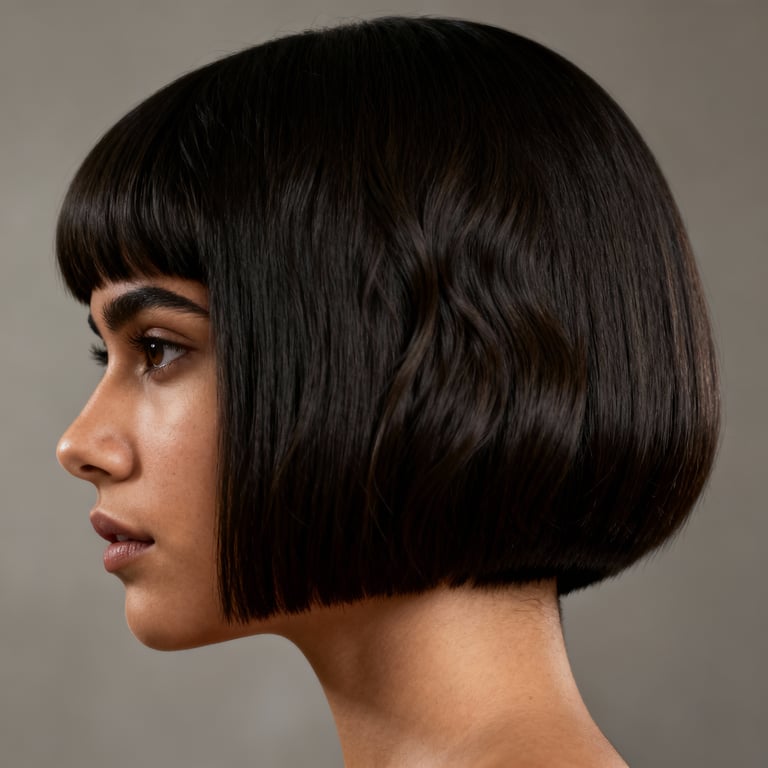 bowl cut hair on straight hair, low version.