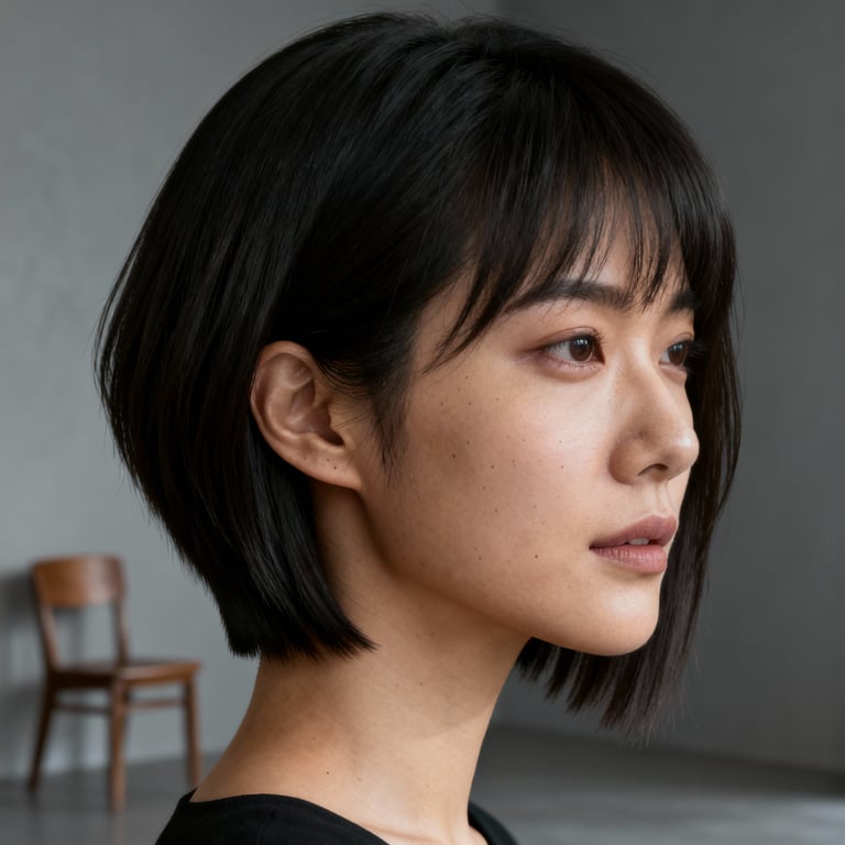 wolf cut hair on straight hair, low version.