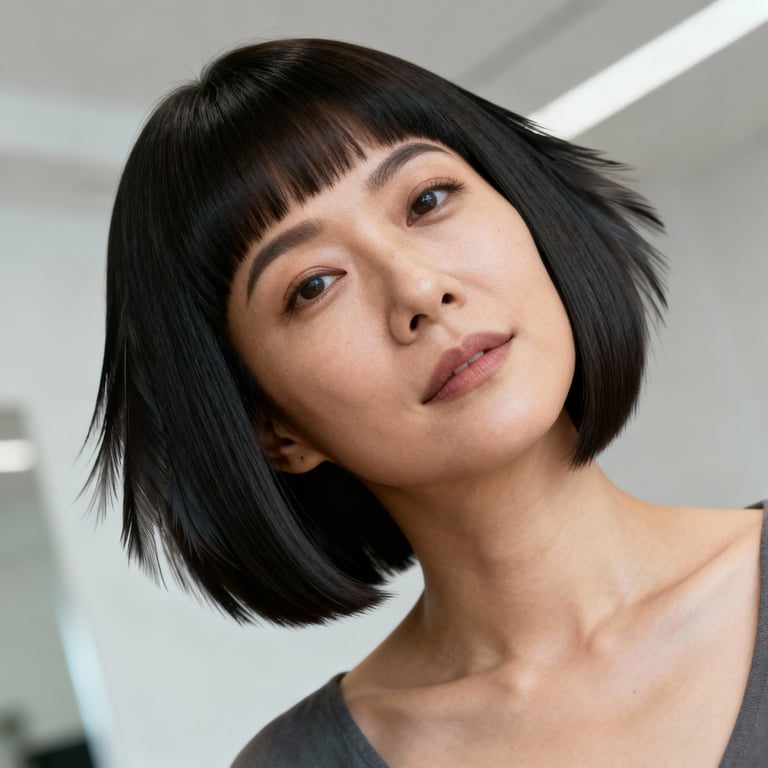 feathered haircut on straight hair, low version.