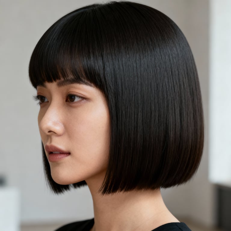 side bangs on straight hair, low version.