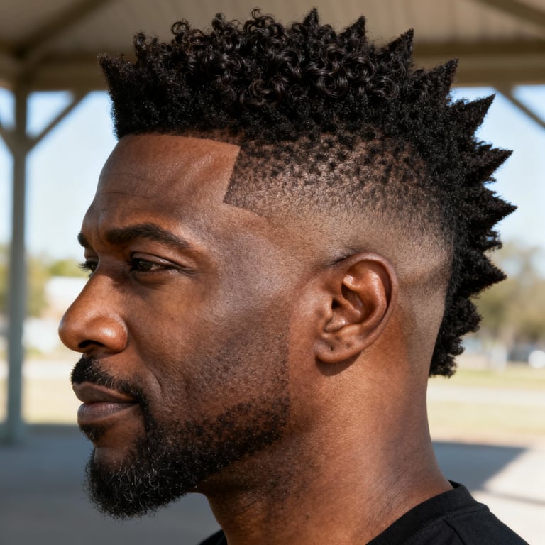 burst fade mohawk on straight hair, low version.