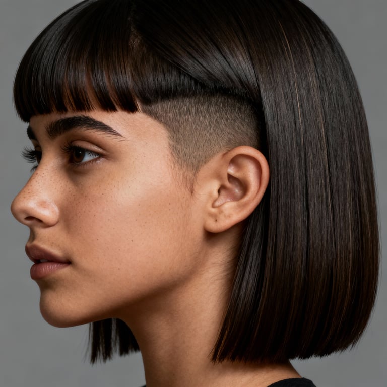 side bangs on straight hair, low version.