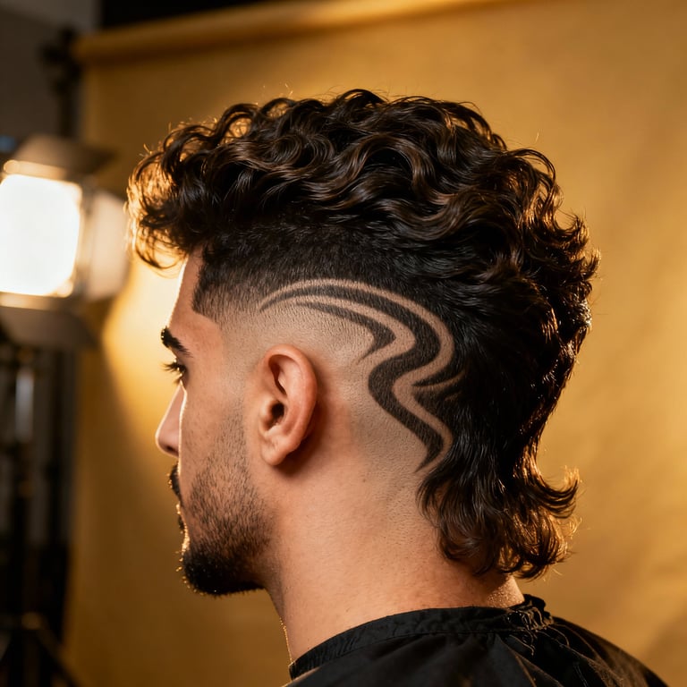 Burst Fade Mullet Wavy Hair