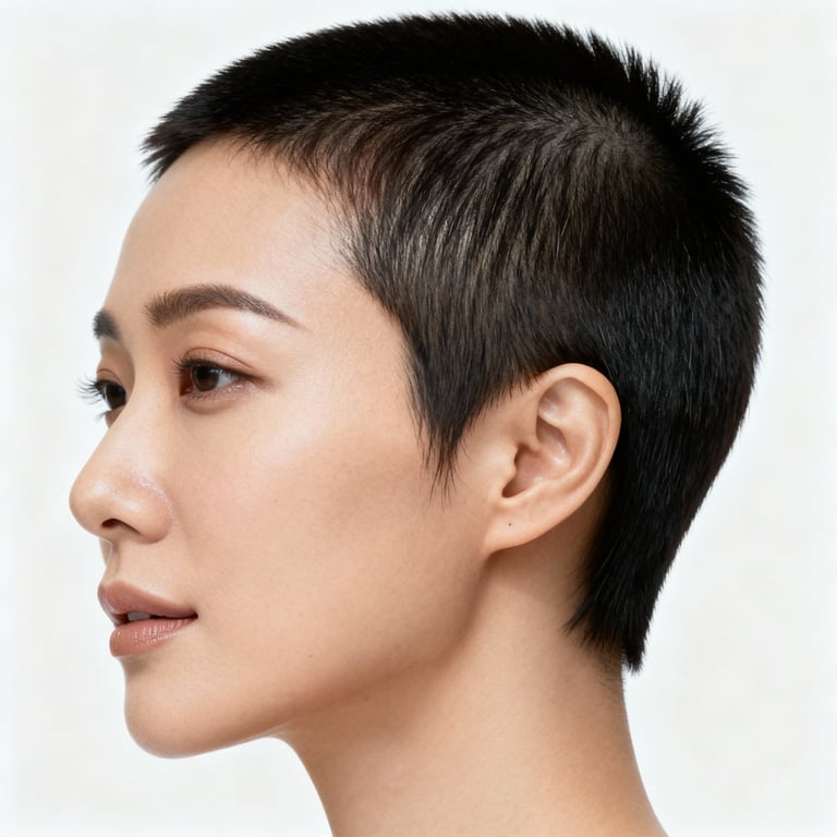 pixie cut on straight hair, low version.