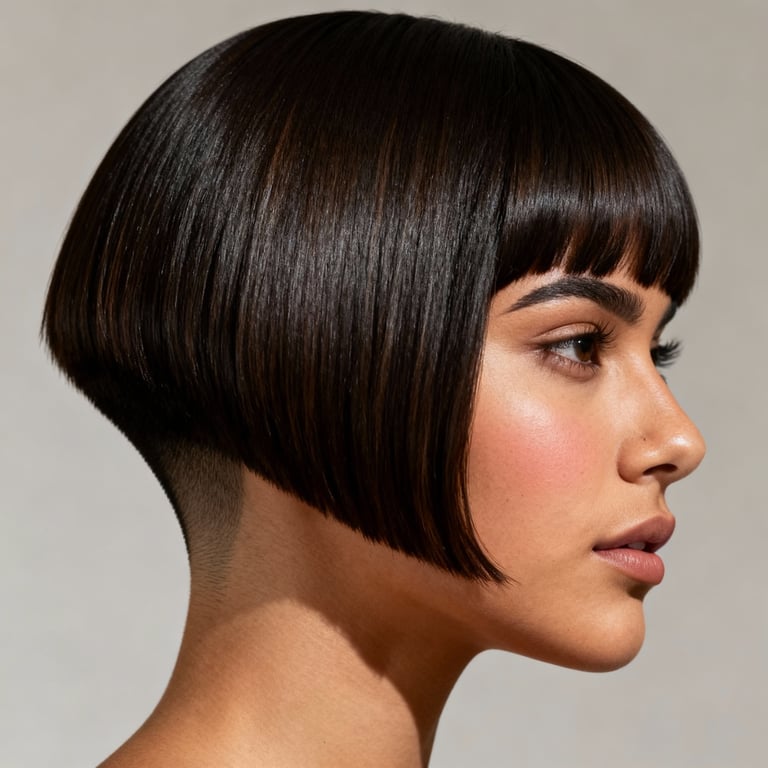 short hime cut on straight hair, low version.