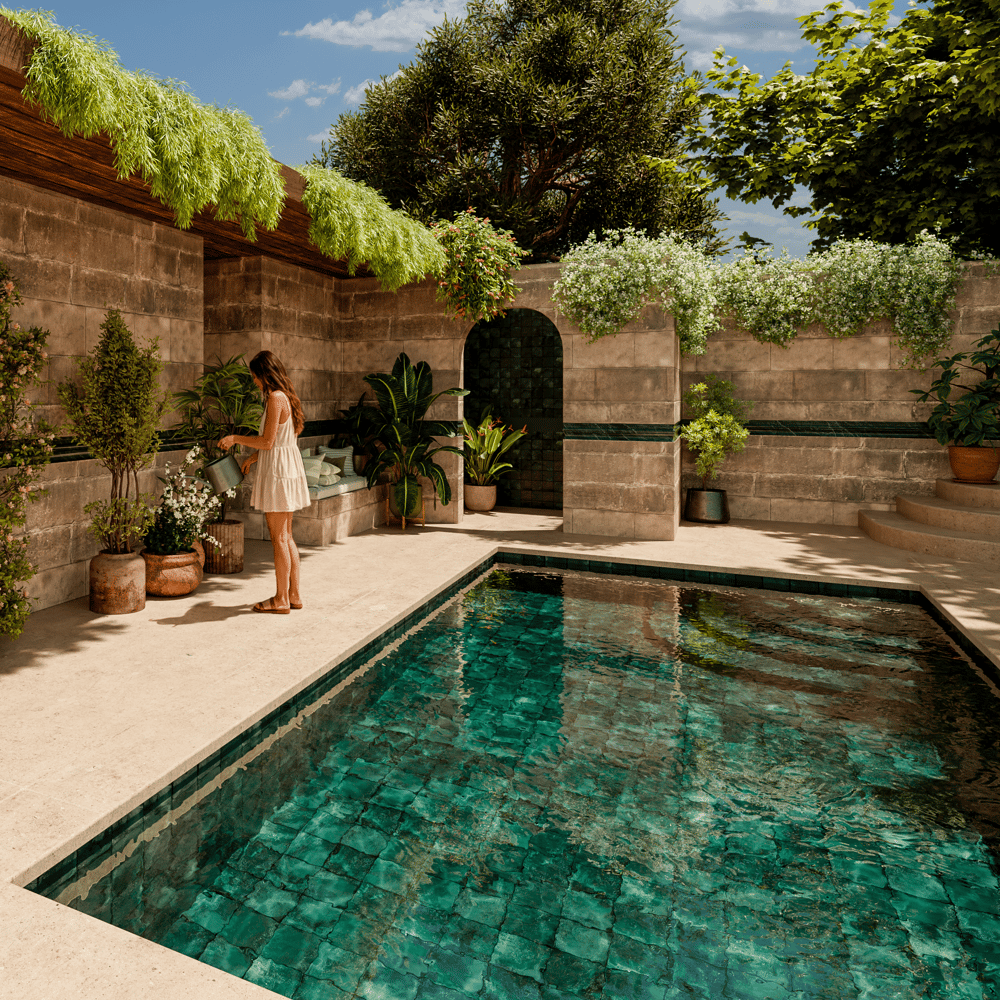 Imágenes fotorrealistas de cerámica para piscinas