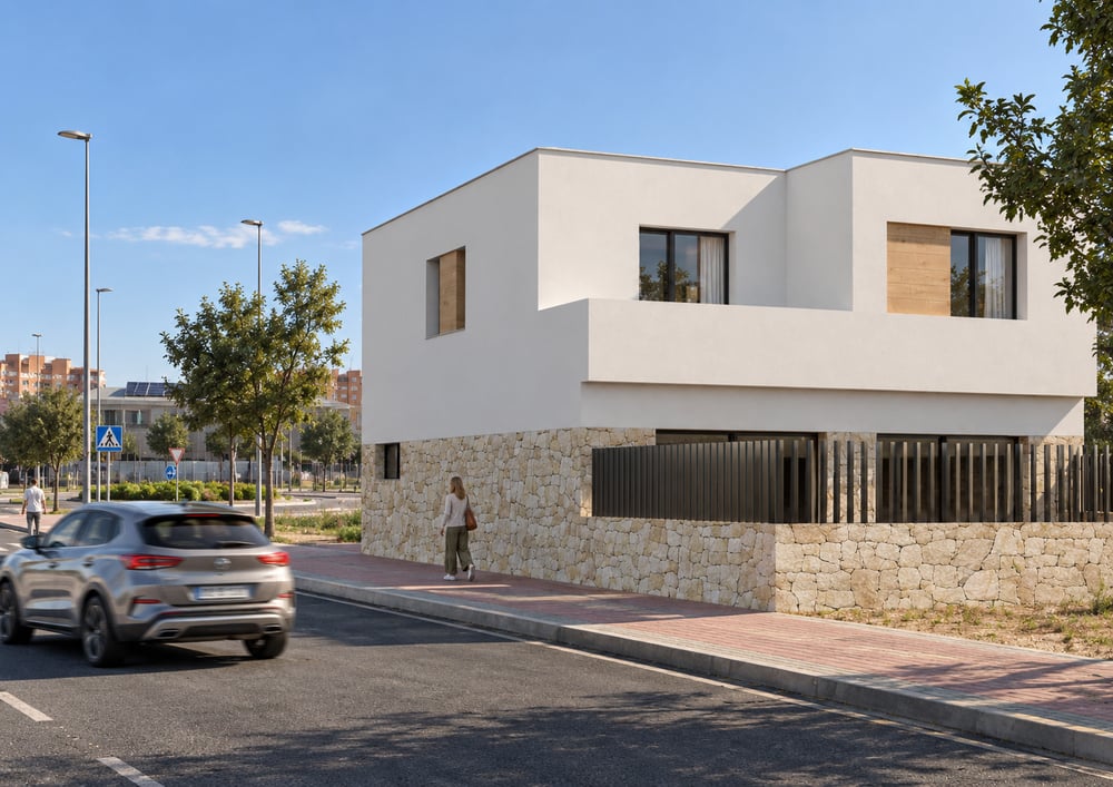 Visualización arquitectónica de la versión piedra