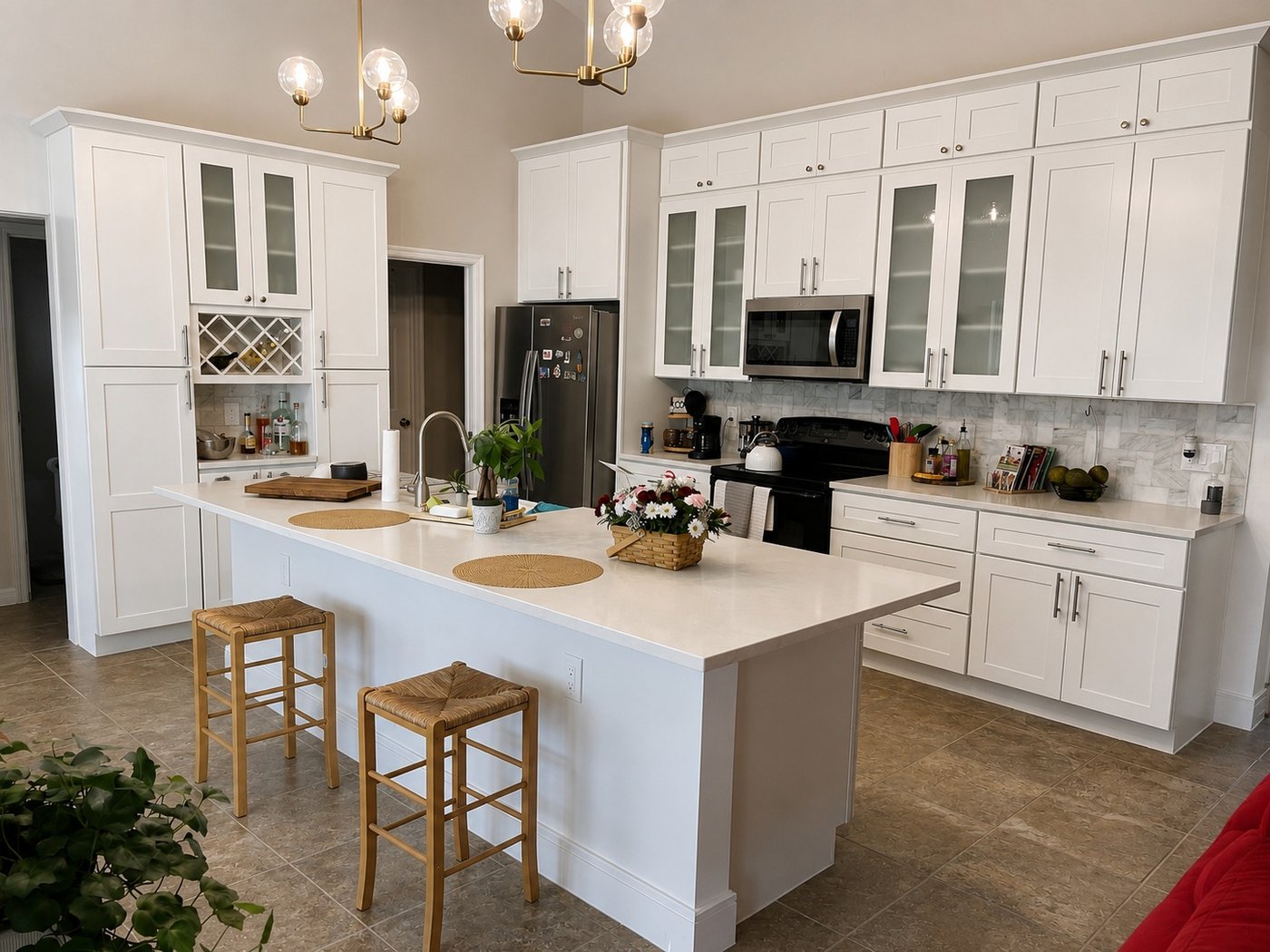 Ocoee kitchen remodel with white shaker cabinetry and quartz island