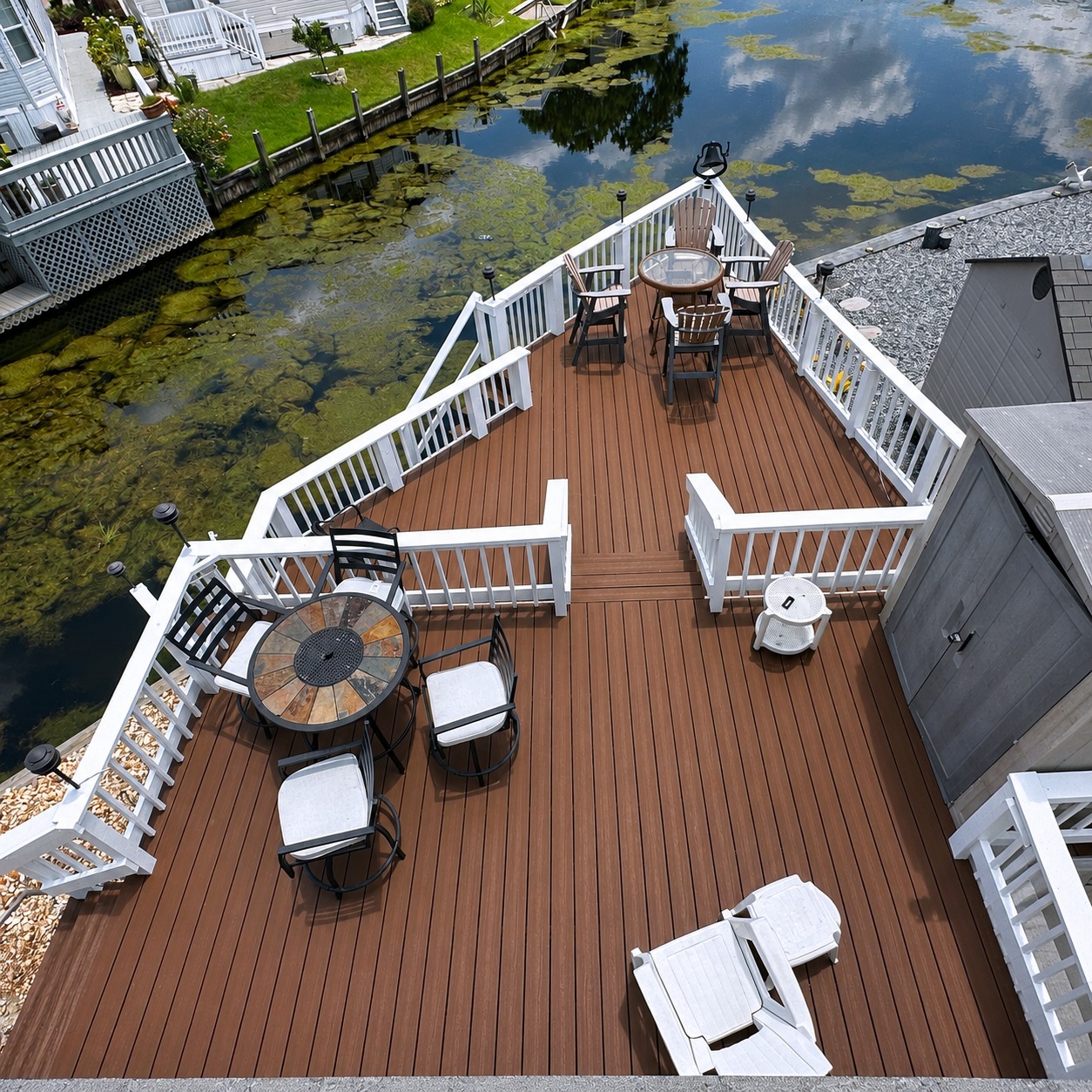 Clermont waterfront composite deck with white railings