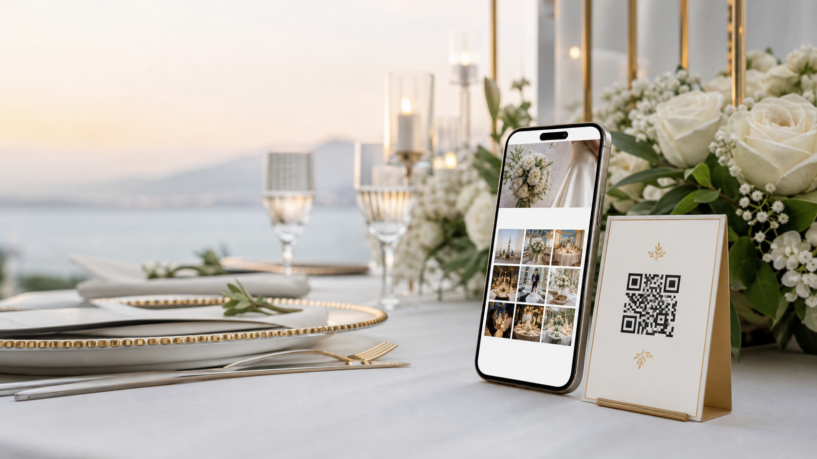 Düğün etkinliği için QR kodlu fotoğraf ve video paylaşımı
