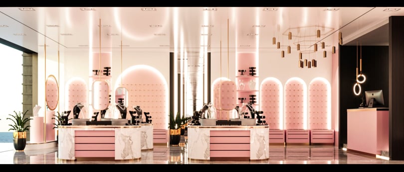 Retail store entrance design for accessory boutique in Venezia Mega Outlet Istanbul with illuminated signage and glass storefront display