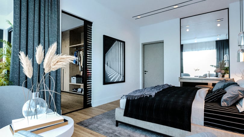 Modern bedroom and walk-in closet transition area in Gebze Kocaeli luxury villa
