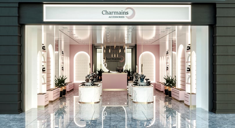 Elegant boutique retail facade and interior concept at Venezia Mega Outlet Shopping Center Istanbul with luxury marble finishes and modern lighting design