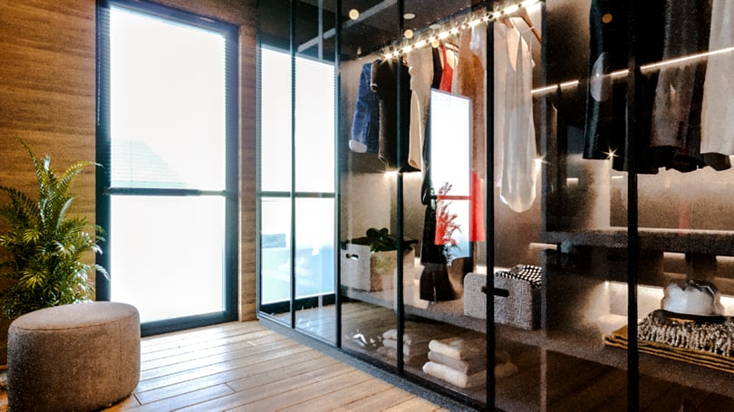 Luxury dressing room interior in Gebze villa with custom shelving and integrated lighting