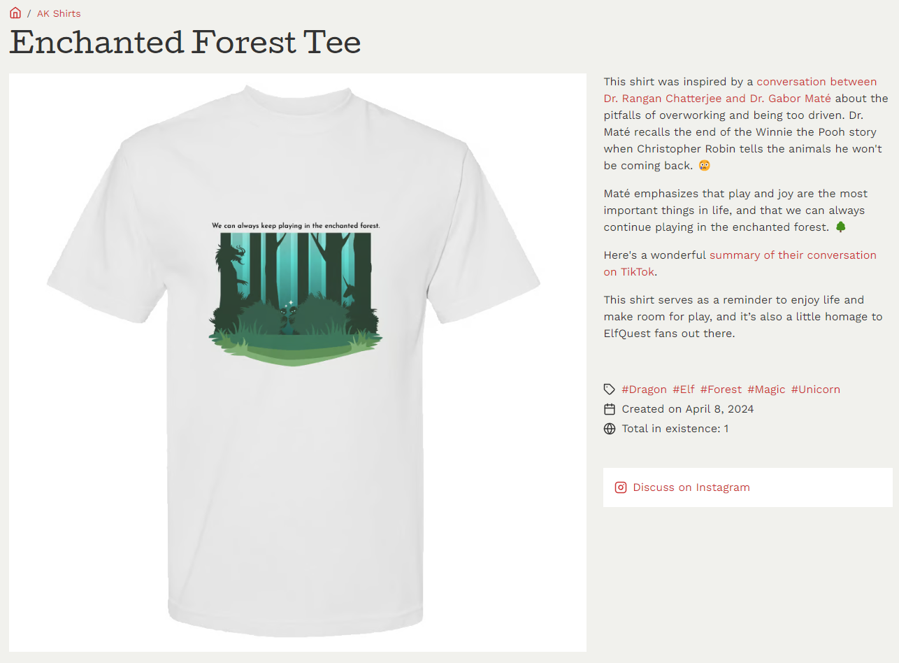 a shirt detail page