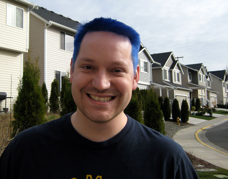 Adam with blue hair