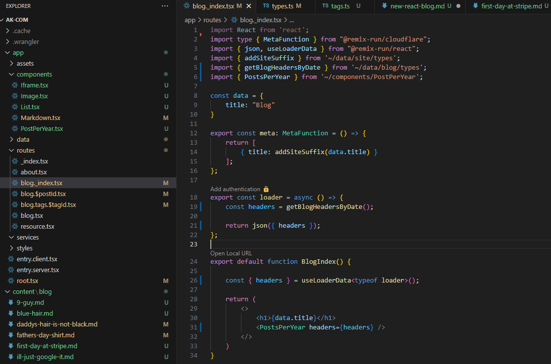 A screenshot of the code for the blog