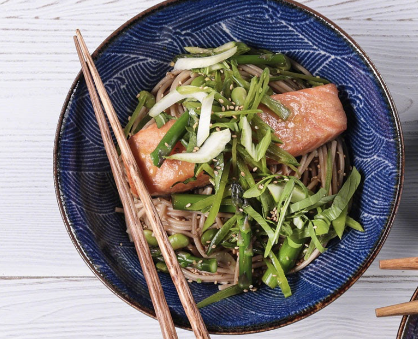 Food in a blue bowl