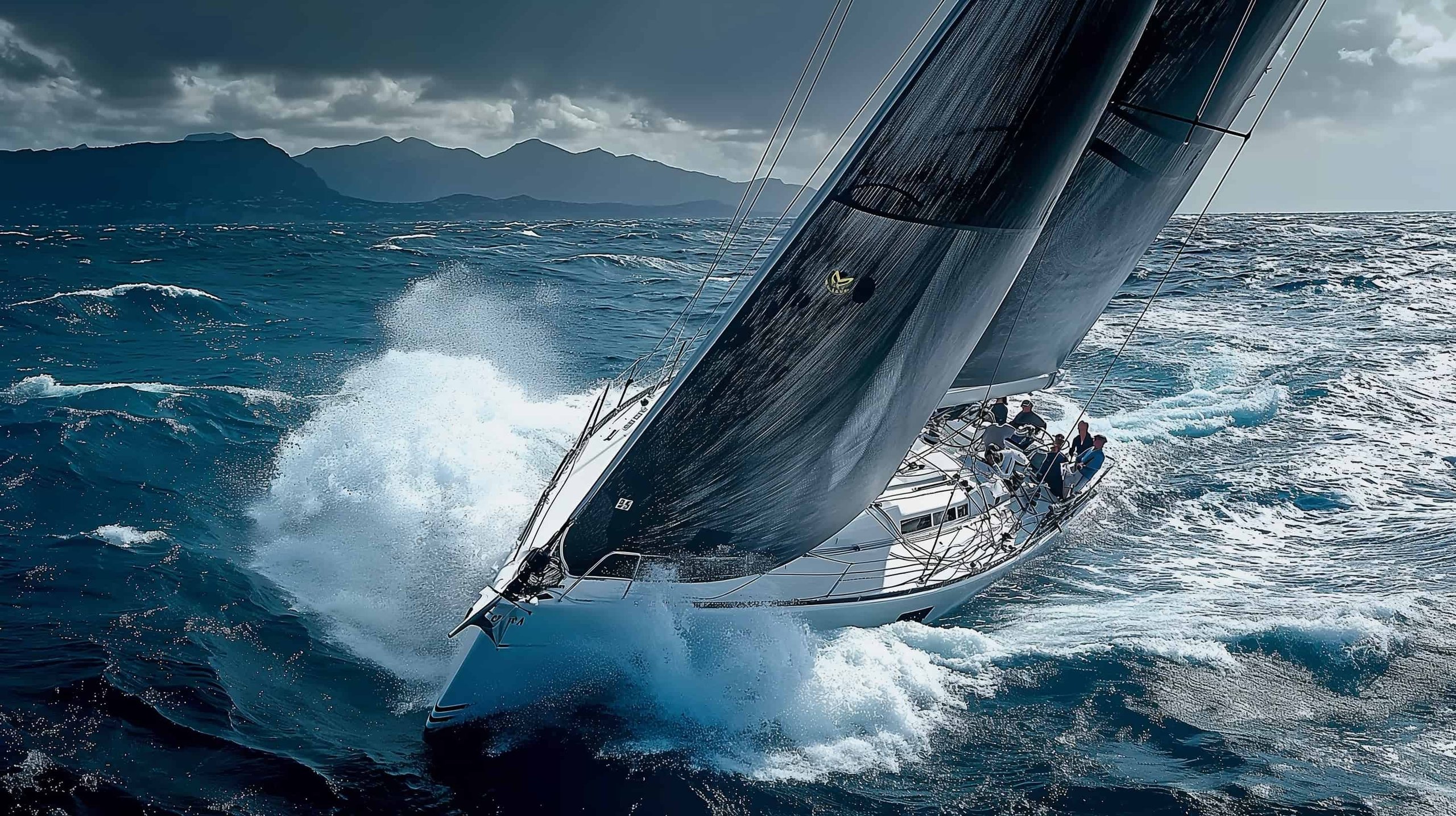 A sailboat cutting through crashing waves, depicting the implementation phase of putting Evonomics' AI solution into action.