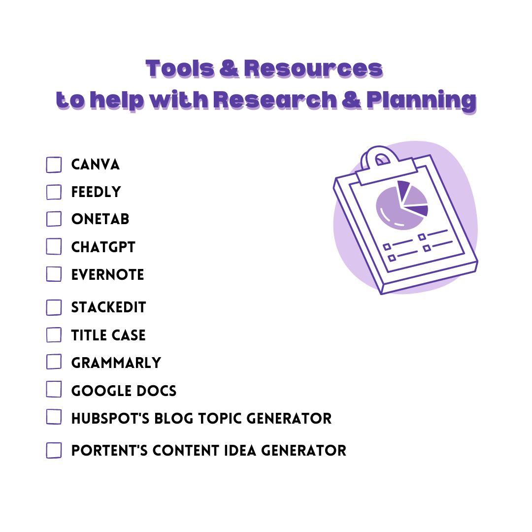 Tools & Resources to help with Research & Planning