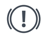 Exclamation mark inside a circle with curved lines on either side for brake warning light.