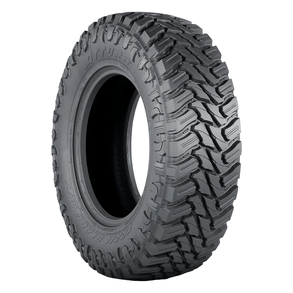 Atturo Trail Blade mud terrain tire, not mounted on a wheel. 