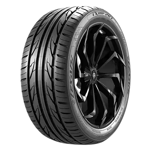 Performance Honda Accord tire from Lexani with a stylized tread pattern and black alloy wheel.