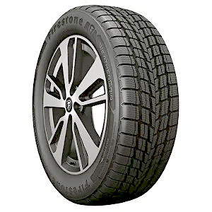 A Firestone Weather Grip for Mini Cooper tire with detailed tread pattern and alloy wheel.