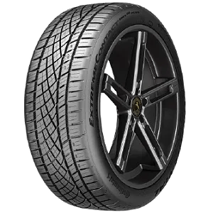 A black Honda Accord tire with a detailed tread pattern by Continental and alloy wheel.