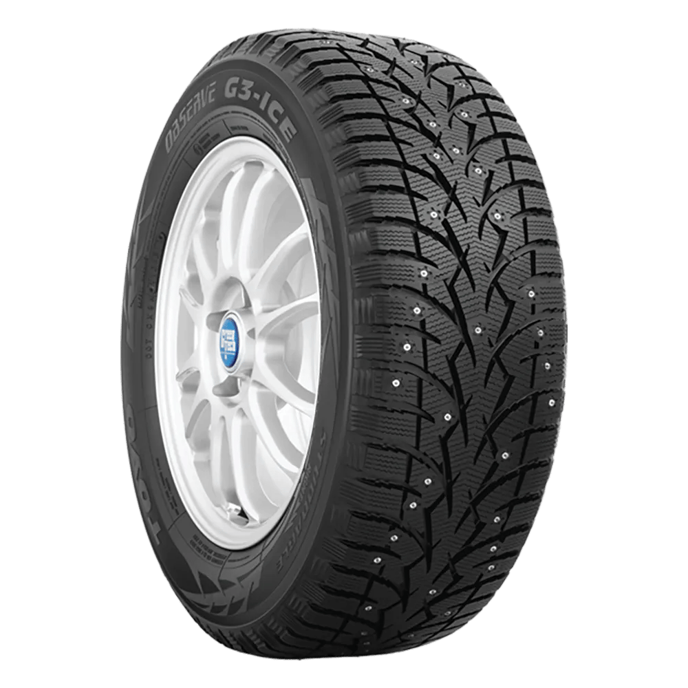 A Observe G3 ICE tire on a white rim with studs for a post about ford fusion tires