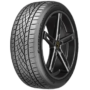 A Continental Extreme Contact DWS06 Plus tire with a five-spoke alloy wheel and detailed tread pattern.