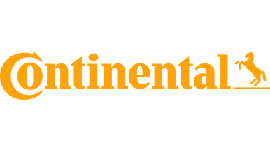 Logo of Continental with an orange stylized horse.