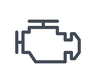 Outline of a car engine icon, the check engine light.