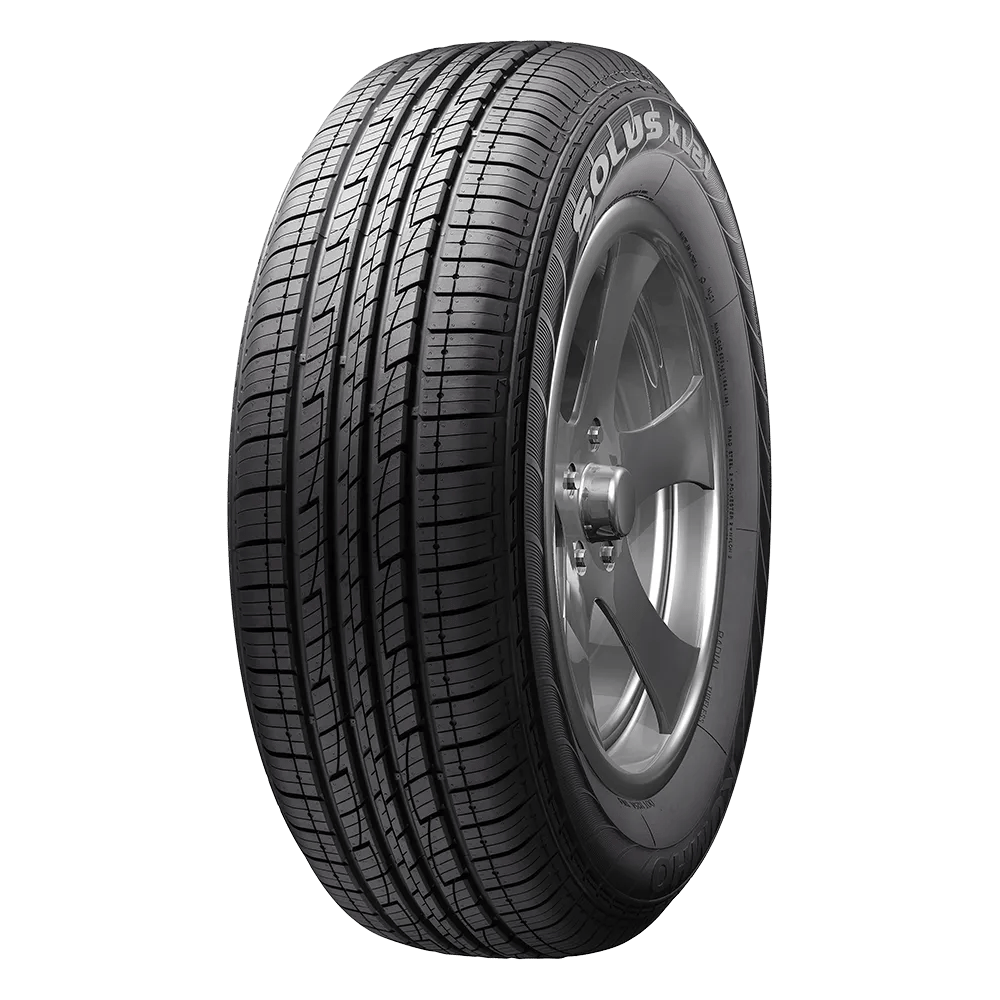 A solus tire right front view mounted on a five-spoke aluminum alloy rim showing a symmetrical tread pattern.