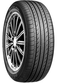 A Nexen N Priz AH8 touring tire with a detailed tread pattern and chrome alloy wheel.