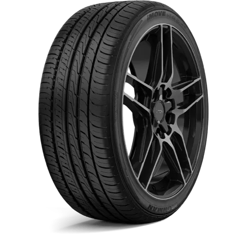 An Ironman iMove tire on a black rim for an article about ford fusion tires