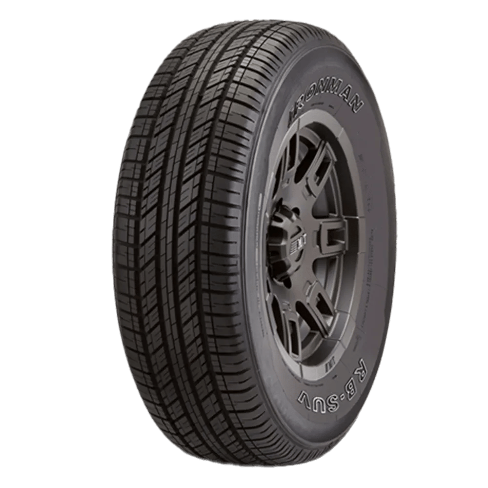 An ironman all season rb suv tire mounted on a black rim