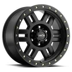 Black truck wheel with a five-spoke design and visible bolt accents along the rim edge.