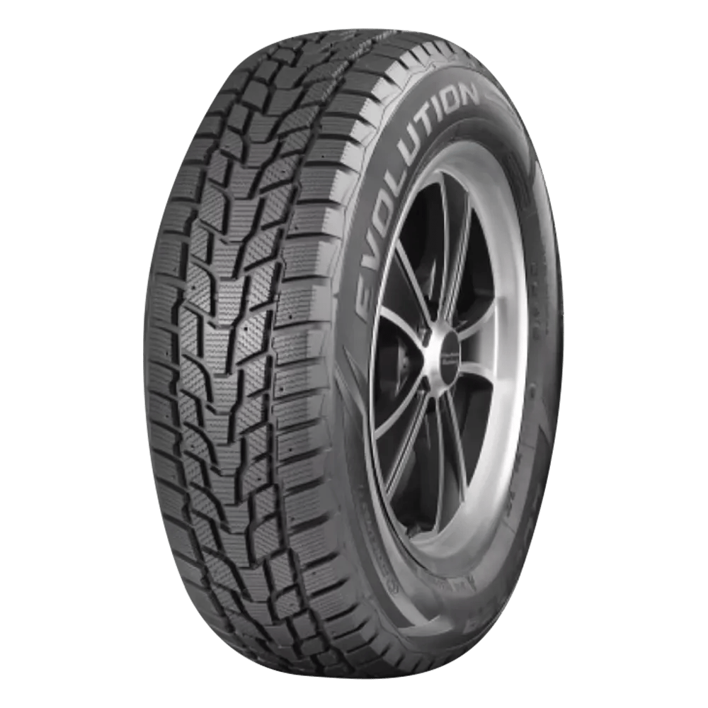 Side and front view of a Cooper Evolution Winter studdable tire without studs.