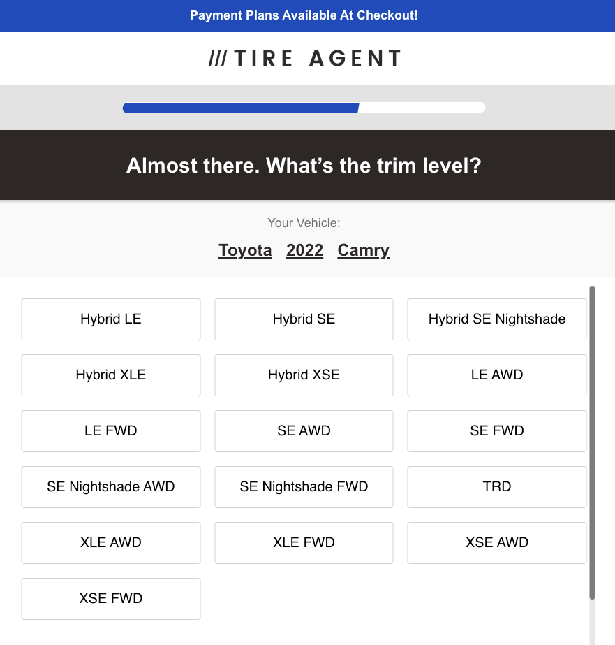 Toyota Camry has 16 trim levels, and not all have the same wheel and tire sizes.