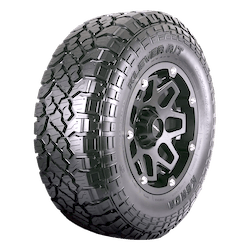 A rugged Kenda Klever KR601 off-road vehicle tire with a black, angular tread pattern and a black wheel rim.